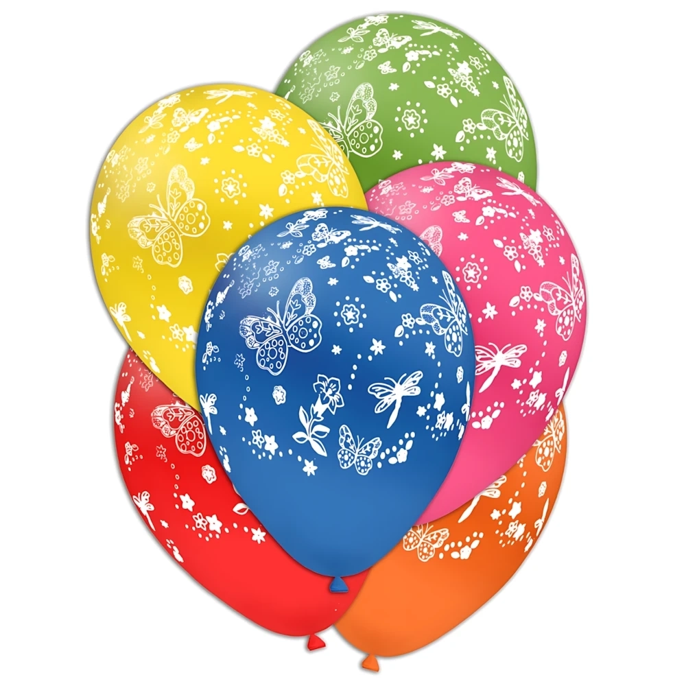 Palloncini 12" (30cm) assortiti con stampa Bianca Globo Farfalle, 100pz.