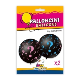 Palloncini 33" (86cm) nero con stampa rosa e celeste globo punto interrogativo ?, 5pz.