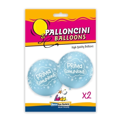 Palloncini 33" (86cm) celeste 80 con stampa bianca globo Comunione, 2pz.