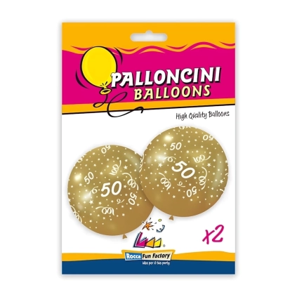 Palloncini 33" (86cm) oro 66 con stampa bianca globo 50° Anniversario, 2pz.