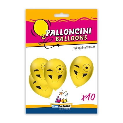 Palloncini 12" (30cm) giallo 11 con stampa nera Emoticon Linguaccia su 1 lato, 10pz.