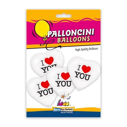 Palloncini cuore 17" (43cm) bianco 10 con stampa Nera e Rossa I Love You su 1 lato, 10pz.