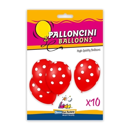 Palloncini 12" (30cm) rosso 28 con stampa bianca globo Pois, 2pz.