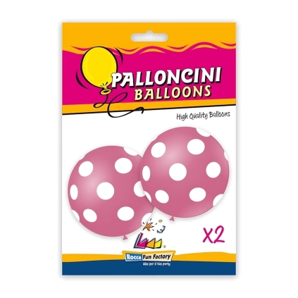 Palloncini 33" (86cm) rosa 26 con stampa bianca globo Pois, 2pz.