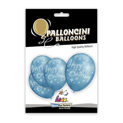 Palloncini 12" (30cm) blu con stampa bianca globo Happy Birthday, 5pz.