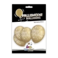 Palloncini 12" (30cm) oro con stampa bianca globo Happy Birthday, 5pz.