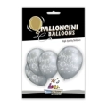 Palloncini 12" (30cm) argento con stampa bianca globo Happy Birthday, 5pz.