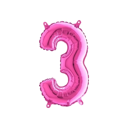 Palloncini numero 3 fucsia mini shape 14" (35cm) in mylar, 5pz.