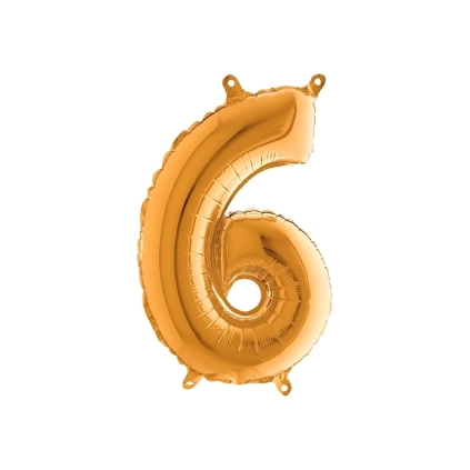 Palloncini numero 6 Gold mini shape 14" (35cm) in mylar, 5pz.