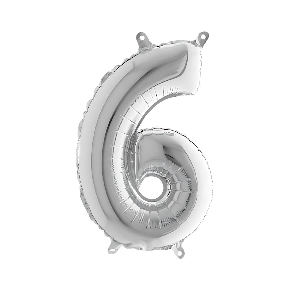 Palloncini numero 6 Argento mini shape 14" (35cm) in mylar, 5pz.