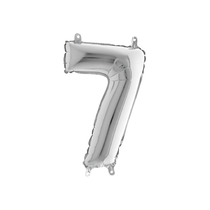 Palloncini numero 7 Argento mini shape 14" (35cm) in mylar, 5pz.