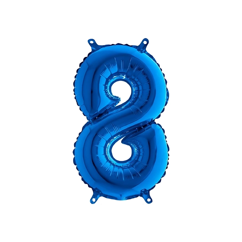 Palloncini numero 8 Blue mini shape 14" (35cm) in mylar, 5pz.