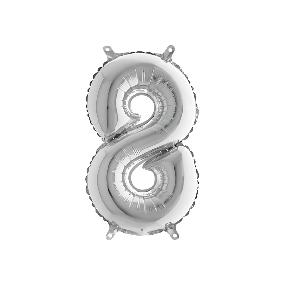 Palloncini numero 8 Argento mini shape 14" (35cm) in mylar, 5pz.