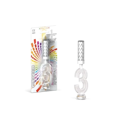 Candela fontana pirotecnica numero 3 con led multicolore, categoria F1, 1pz.