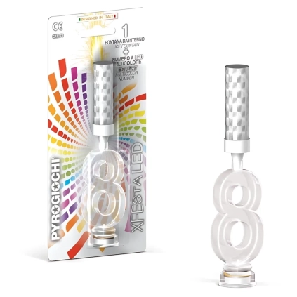 Candela fontana pirotecnica numero 8 con led multicolore, categoria F1, 1pz.