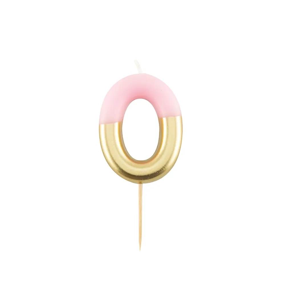 Candelina Metal numero 0 Rosa e Oro 10,5cm, 1pz.