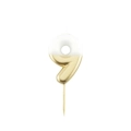 Candelina Metal numero 9 Bianca e Oro 10,5cm, 1pz.