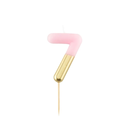 Candelina Metal numero 7 Rosa e Oro 10,5cm, 1pz.