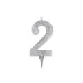 Candelina numero 2 Argento Glitter Max Cera Sweety 15cm, 1pz.