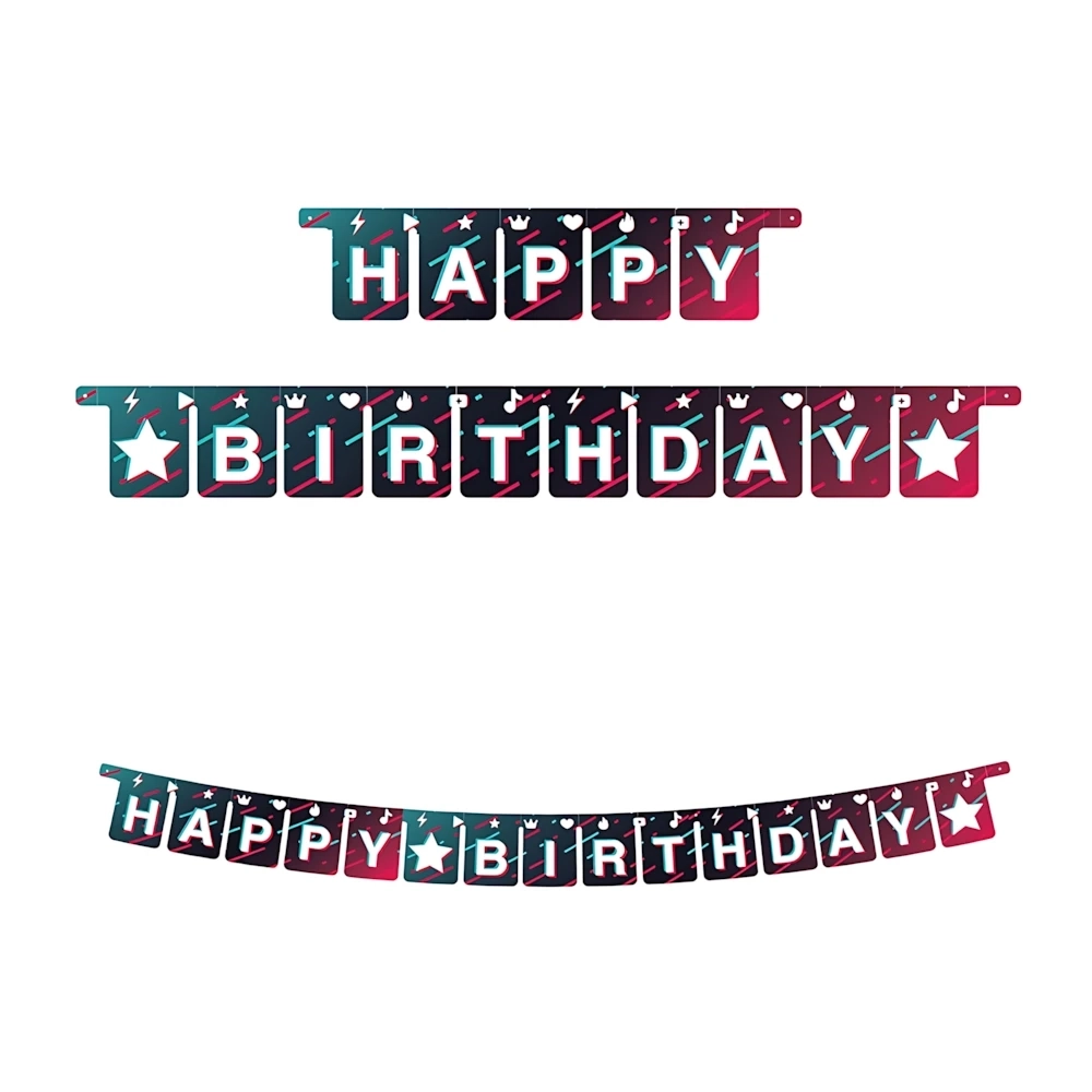 Festone bandierine Happy Birthday Simil Tik Tok, 1pz.