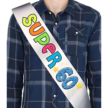 Fascia compleanno 60 anni con scritta Glitter Super 60 , 1pz.