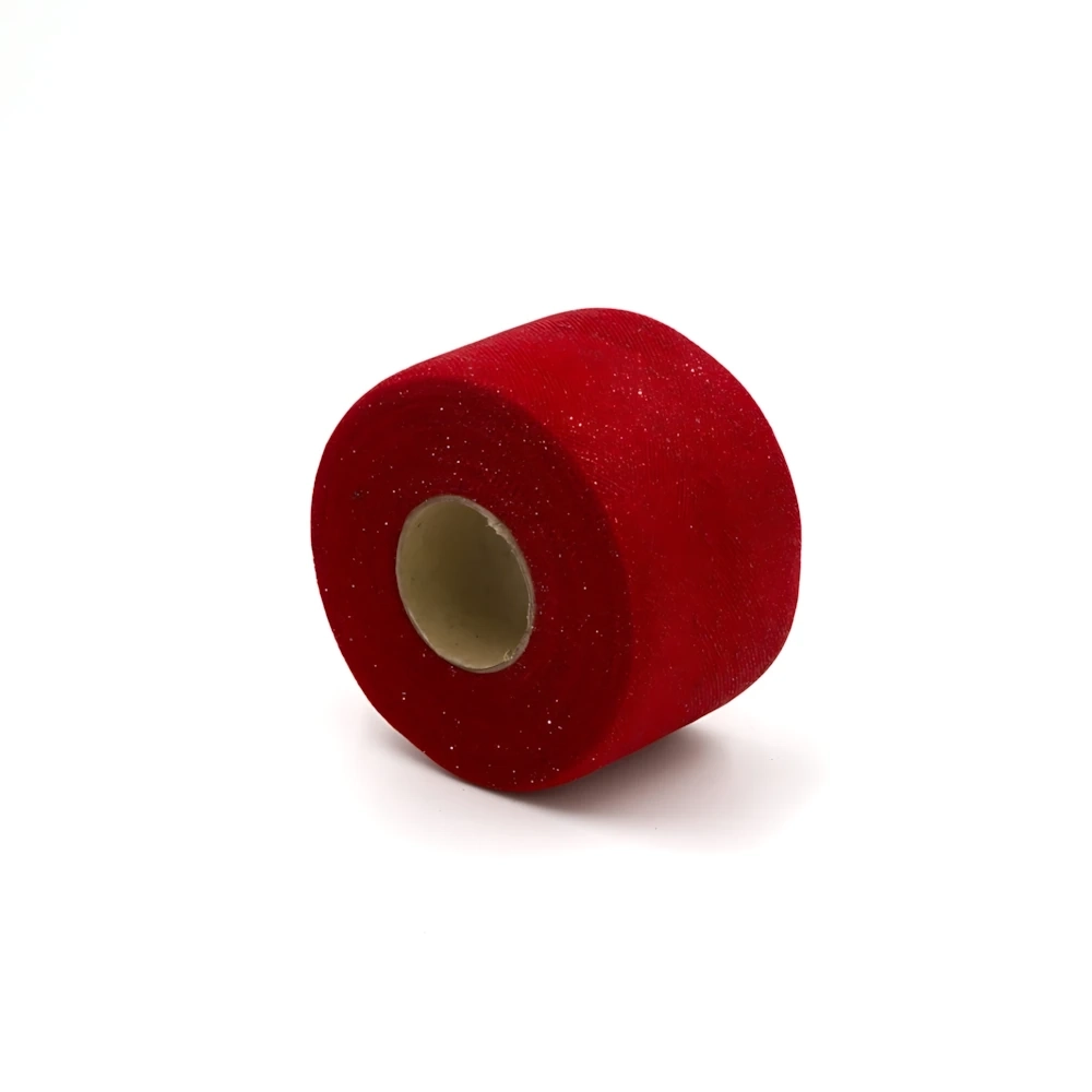 Tulle nastro 6Cm X 50mt Glitter metal Rosso, 1pz.