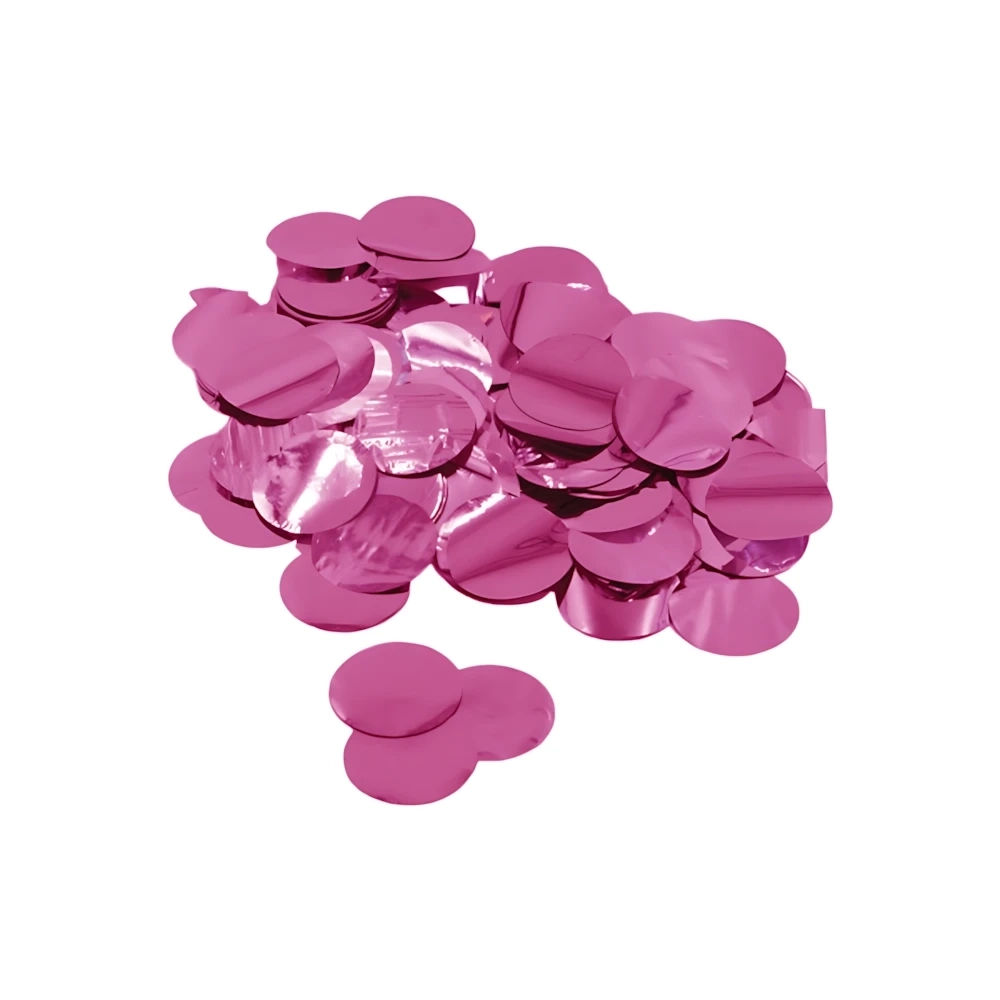 Coriandoli fucsia metal per palloncini 2,3cm, 1 bustina da 15g.