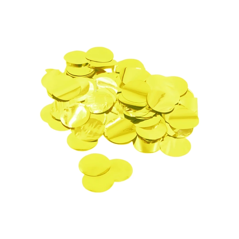Coriandoli giallo metal per palloncini 2,3cm, 1 bustina da 15g.