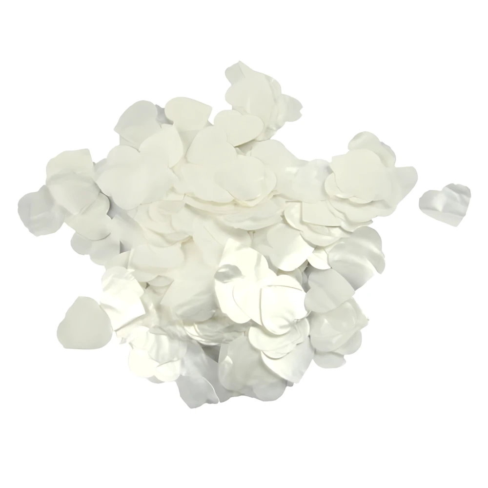 Coriandoli bianchi a forma di cuore metal per palloncini 2,3cm, 1 bustina da 15g.