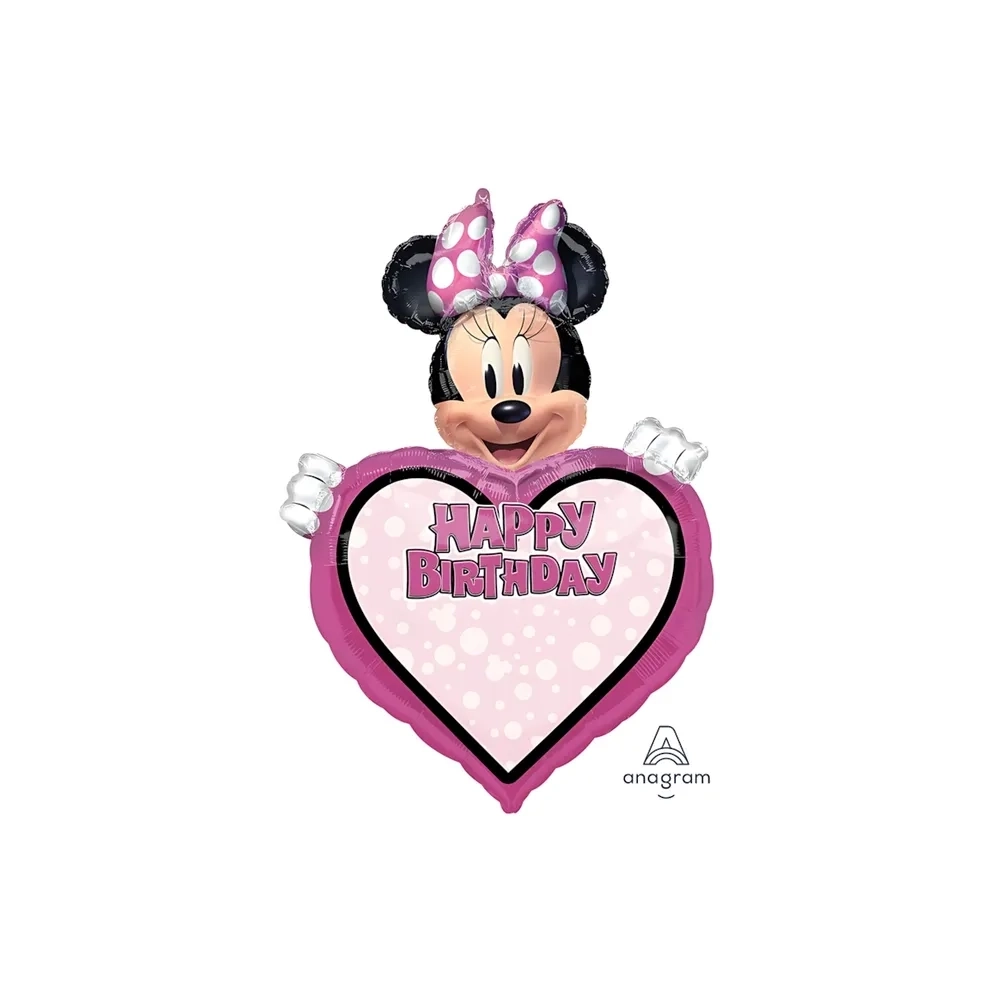 Palloncino Minnie Happy Birthday Personalizzabile super shape 33" (83cm) in mylar, 1pz.