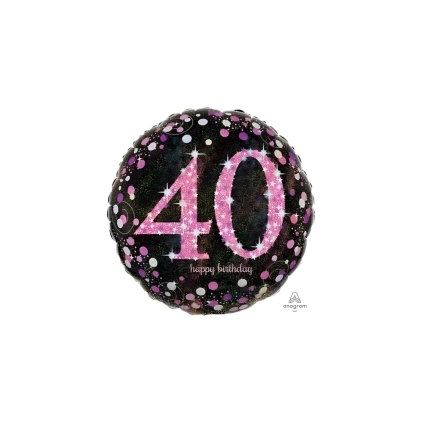 Palloncino Happy Birthday 40 Anni rosa e nero scintillante standard shape 18" (45cm) in mylar, 1pz.
