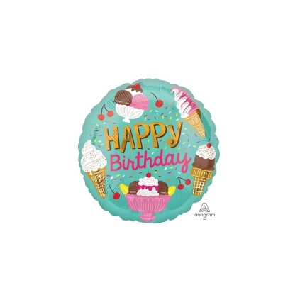 Palloncino Happy Birthday Gelato party standard shape 18" (45cm) in mylar, 1pz.