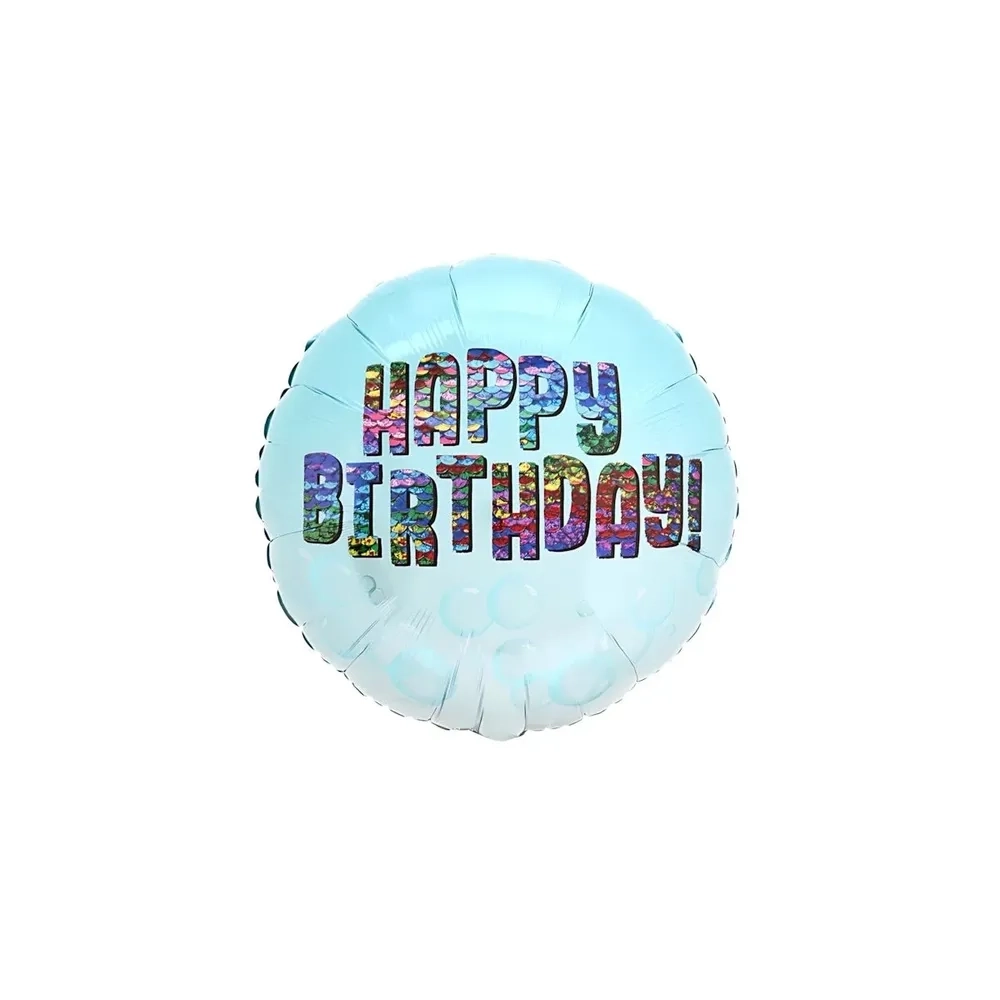 Palloncino con testo Happy Birthday Arcobaleno con Paillettes standard shape 18" (45cm) in mylar, 1pz.