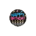 Palloncino Happy Birthday Neon standard shape 18" (45cm) in mylar, 1pz.