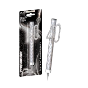 Candela fontana pirotecnica Anniversary argento numero 40 con strass, categoria F1, 1pz.