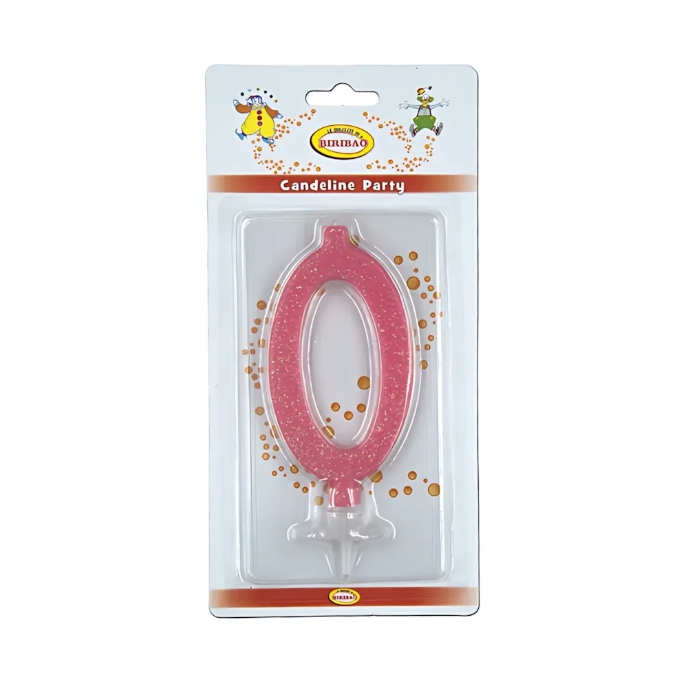 Candelina numero 0 rosa glitter Grande, 1pz.
