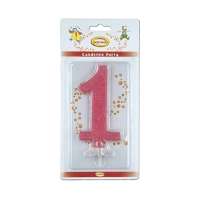Candelina numero 1 rosa glitter grande, 1pz.
