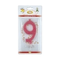 Candelina numero 9 rosa glitter grande, 1pz.