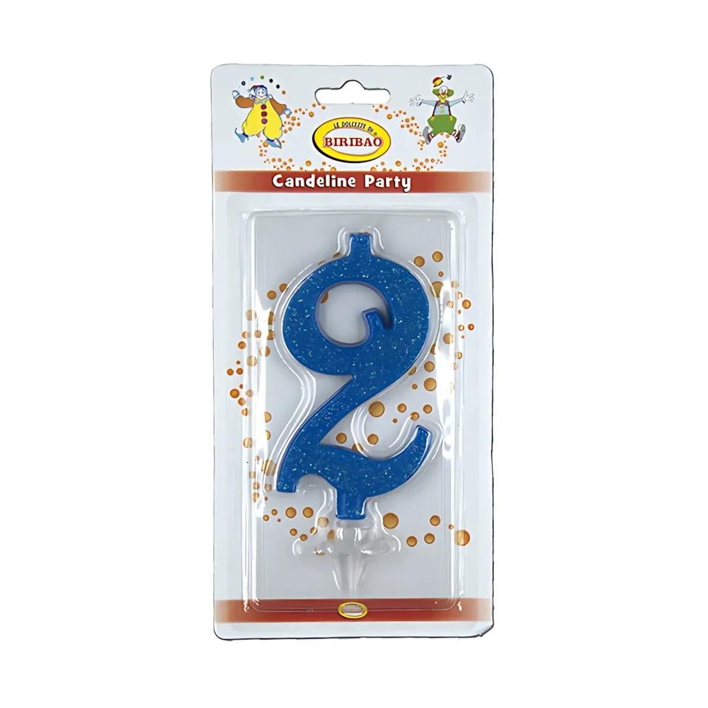 Candelina numero 2 blu glitter grande, 1pz.