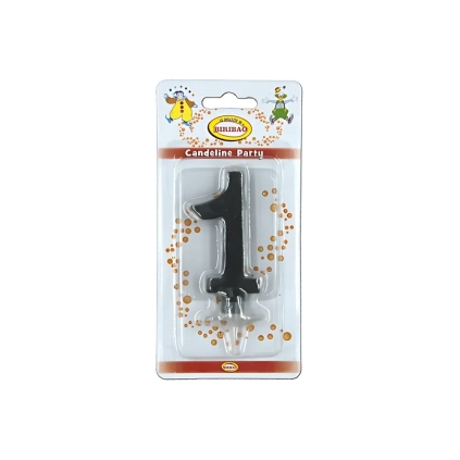 Candelina mini numero 1 nera, 1pz.