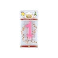 Candelina mini numero 1 rosa, 1pz.