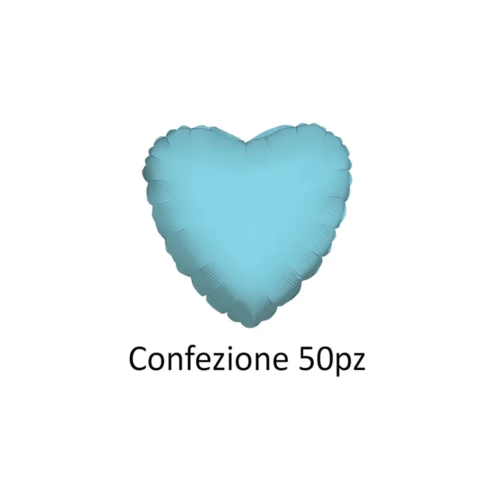 Palloncini cuore Celeste Chiaro standard shape 18" (45cm) in mylar, 50pz.