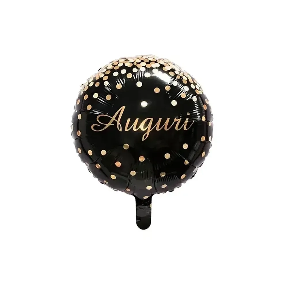 Palloncino Auguri Nero coriandoli oro standard shape 18" (45cm) in mylar, 1pz.