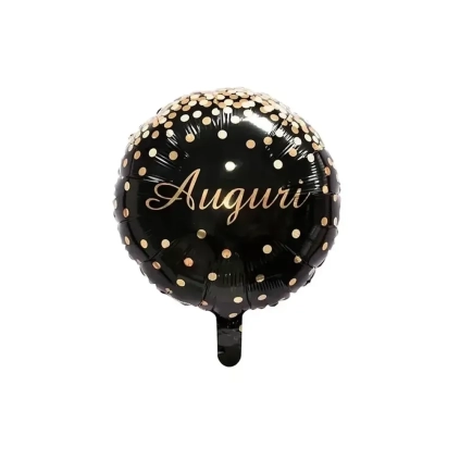 Palloncino Auguri Nero coriandoli oro standard shape 18" (45cm) in mylar, 1pz.