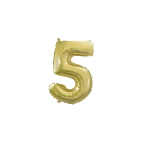 Palloncino numero 5 Champagne con valvola mini shape 14" (35cm) in mylar, 1pz.