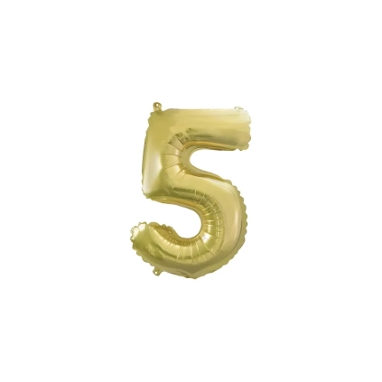 Palloncino numero 5 Champagne con valvola mini shape 14" (35cm) in mylar, 1pz.