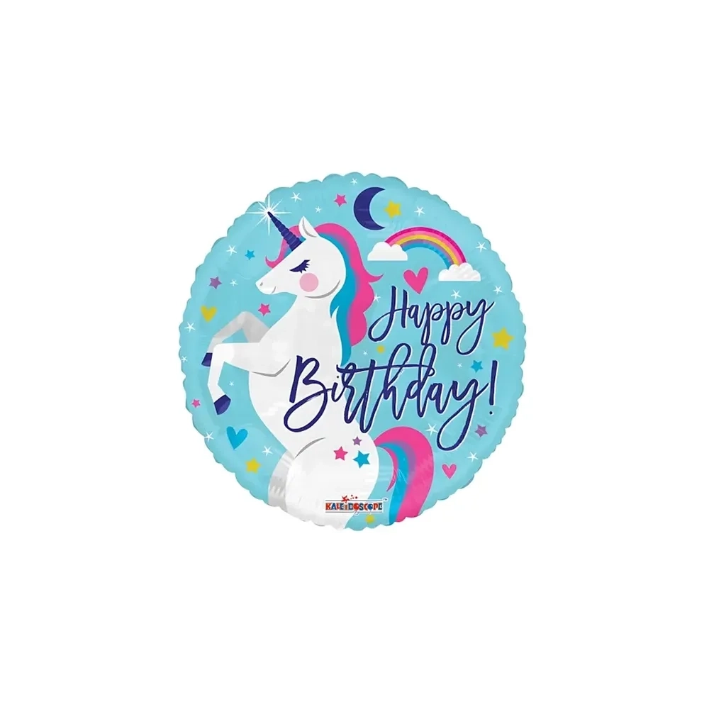 Palloncino Happy Birthday Unicorno standard shape 18" (45cm) in mylar, 1pz.