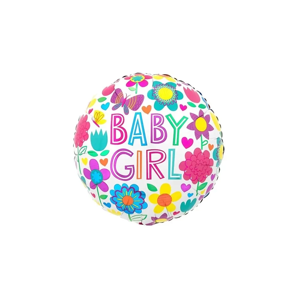 Palloncino Baby Girl Floreale con Farfalle 18" (45cm) in mylar, 1pz.