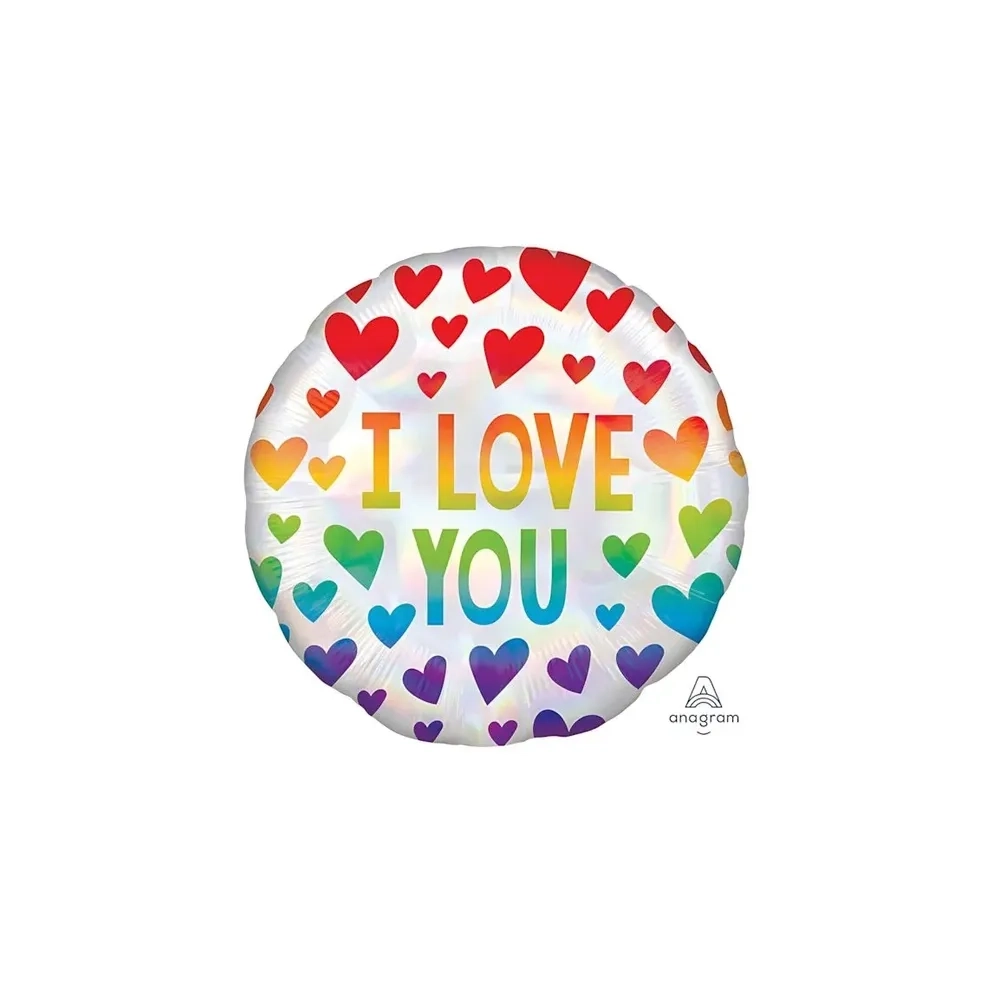 Palloncino I Love You Cuori Multicolor Iridiscienti standard shape 18" (45cm) in mylar, 1pz.