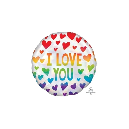 Palloncino I Love You Cuori Multicolor Iridiscienti standard shape 18" (45cm) in mylar, 1pz.